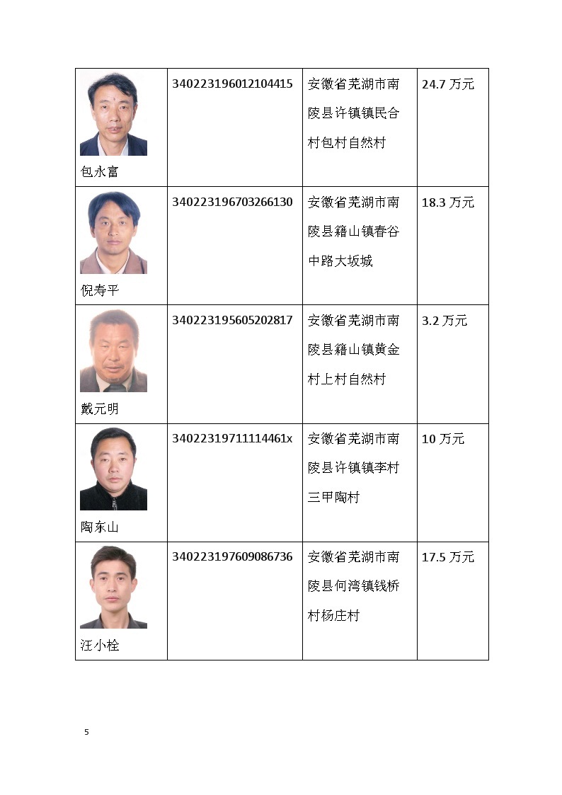 南陵县人民法院公布第一批老赖名单2017